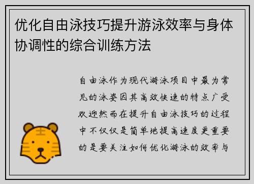 优化自由泳技巧提升游泳效率与身体协调性的综合训练方法