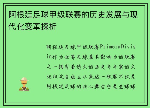 阿根廷足球甲级联赛的历史发展与现代化变革探析